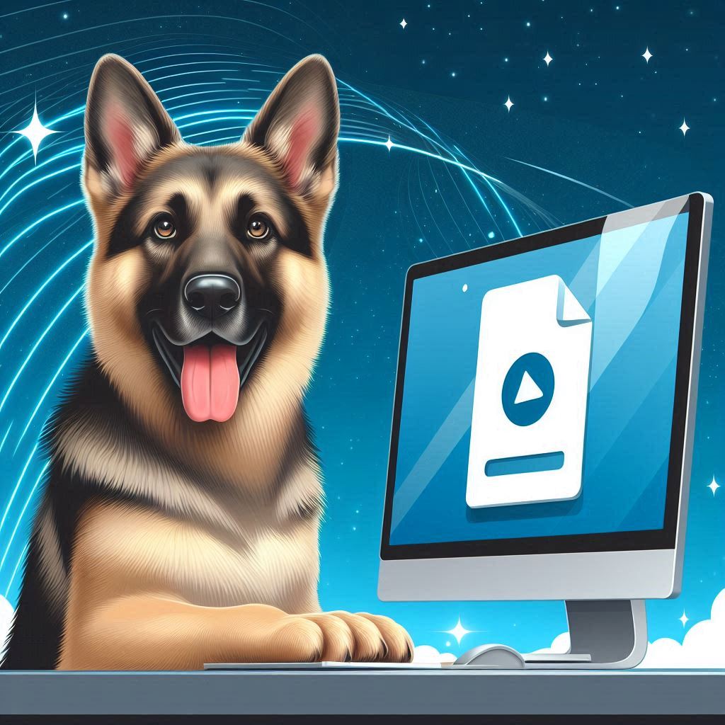 Si, the shepherd dog downloading a file